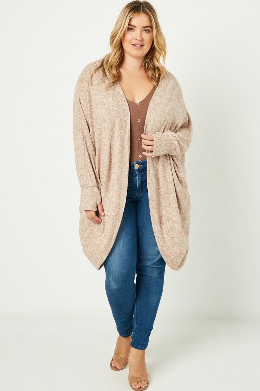 HAYDEN Autumn Plus Cozy Tan Open Cardigan Cover with Dolman Sleeves 2XL